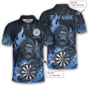 Bigfoot Holding Dartboard Blue Fire Sasquatch Custom Darts Shirt - Image 5