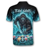 Bigfoot Playing 8 Ball Billiards Ghostly Fire Sasquatch Custom Pool Shirt - Image 4