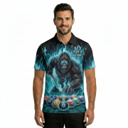 Bigfoot Playing 8 Ball Billiards Ghostly Fire Sasquatch Custom Pool Shirt - Image 2