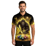 Bigfoot Playing 9 Ball Billiards Ghostly Fire Sasquatch Custom Pool Shirt - Image 2