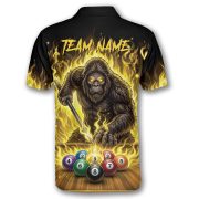 Bigfoot Playing 9 Ball Billiards Ghostly Fire Sasquatch Custom Pool Shirt - Image 4