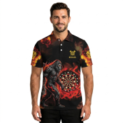 Bigfoot Playing Darts Red Fire Sasquatch Custom Darts Shirt - Image 2