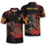 Bigfoot Playing Darts Red Fire Sasquatch Custom Darts Shirt