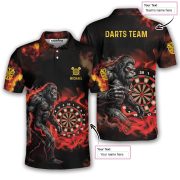 Bigfoot Playing Darts Red Fire Sasquatch Custom Darts Shirt - Image 5