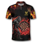 Bigfoot Playing Darts Red Fire Sasquatch Custom Darts Shirt - Image 3