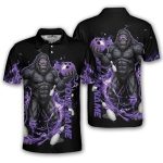 Bigfoot Purple Fire Gray Black Sasquatch Custom Bowling Shirt