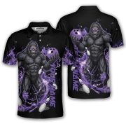 Bigfoot Purple Fire Gray Black Sasquatch Custom Bowling Shirt
