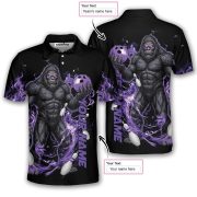 Bigfoot Purple Fire Gray Black Sasquatch Custom Bowling Shirt - Image 5