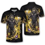 Bigfoot Yellow Fire 9 Ball Billiard Sasquatch Custom Pool Shirt