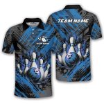 Blue Fire Bowling Strike Abstract Grunge Custom Bowling Shirt