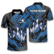 Blue Fire Bowling Strike Abstract Grunge Custom Bowling Shirt