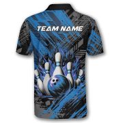 Blue Fire Bowling Strike Abstract Grunge Custom Bowling Shirt - Image 4