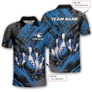 Blue Fire Bowling Strike Abstract Grunge Custom Bowling Shirt - Image 5