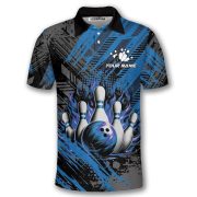 Blue Fire Bowling Strike Abstract Grunge Custom Bowling Shirt - Image 3