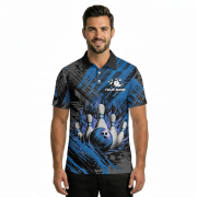 Blue Fire Bowling Strike Abstract Grunge Custom Bowling Shirt - Image 2