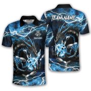 Blue Fire Dragon Flaming Bowling Ball Lightning Art Custom Bowling Shirt