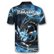 Blue Fire Dragon Flaming Bowling Ball Lightning Art Custom Bowling Shirt - Image 4