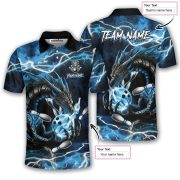 Blue Fire Dragon Flaming Bowling Ball Lightning Art Custom Bowling Shirt - Image 5