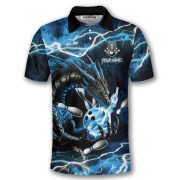 Blue Fire Dragon Flaming Bowling Ball Lightning Art Custom Bowling Shirt - Image 3
