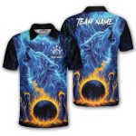 Blue Wolf Fire Bowling Strike Custom Bowling Shirt
