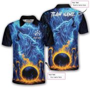 Blue Wolf Fire Bowling Strike Custom Bowling Shirt - Image 5