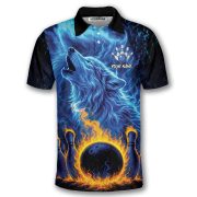 Blue Wolf Fire Bowling Strike Custom Bowling Shirt - Image 4