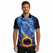 Blue Wolf Fire Bowling Strike Custom Bowling Shirt - Image 2