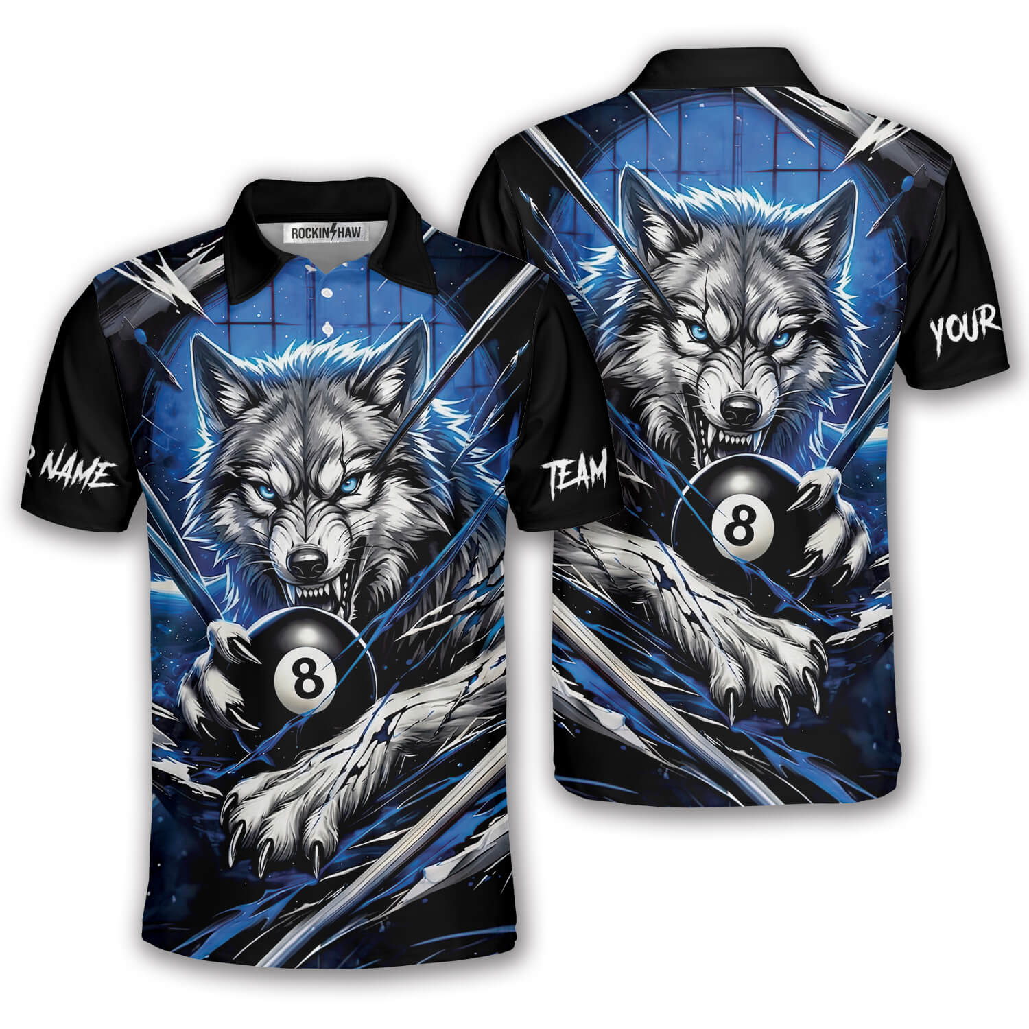 Fierce Wolf Blue 8 Ball Billiard Custom Pool Shirt #334PRM20260422 Mockup FB Fierce Wolf Blue 8 Ball Billiard Custom Pool Shirt - Image 1