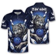 Fierce Wolf Blue Bowling Strike Custom Bowling Shirt