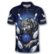 Fierce Wolf Blue Bowling Strike Custom Bowling Shirt - Image 3