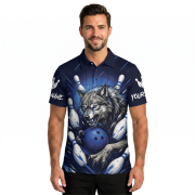 Fierce Wolf Blue Bowling Strike Custom Bowling Shirt - Image 2
