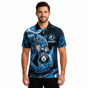 Fierce Wolf Holding 8 Ball Billiard Blue Flame Custom Pool Shirt - Image 2