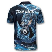 Fierce Wolf Holding 8 Ball Billiard Blue Flame Custom Pool Shirt - Image 4