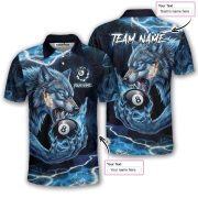 Fierce Wolf Holding 8 Ball Billiard Blue Flame Custom Pool Shirt - Image 5