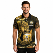 Fierce Wolf Holding 9 Ball Billiard Yellow Flame Custom Pool Shirt - Image 2