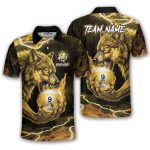 Fierce Wolf Holding 9 Ball Billiard Yellow Flame Custom Pool Shirt