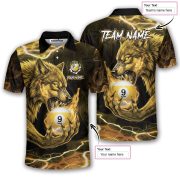 Fierce Wolf Holding 9 Ball Billiard Yellow Flame Custom Pool Shirt - Image 5
