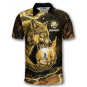 Fierce Wolf Holding 9 Ball Billiard Yellow Flame Custom Pool Shirt - Image 3