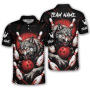 Fierce Wolf Red Bowling Strike Custom Bowling Shirt