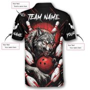 Fierce Wolf Red Bowling Strike Custom Bowling Shirt - Image 5