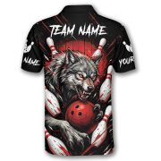 Fierce Wolf Red Bowling Strike Custom Bowling Shirt - Image 4