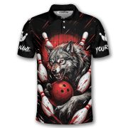 Fierce Wolf Red Bowling Strike Custom Bowling Shirt - Image 3