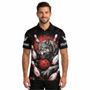 Fierce Wolf Red Bowling Strike Custom Bowling Shirt - Image 2