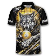 Fierce Wolf Yellow 9 Ball Billiard Custom Pool Shirt - Image 3