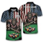 Funny Bigfoot 8 Ball Billiard Patriotic Retro USA Flag Sasquatch Custom Pool Shirt