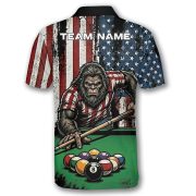 Funny Bigfoot 8 Ball Billiard Patriotic Retro USA Flag Sasquatch Custom Pool Shirt - Image 4