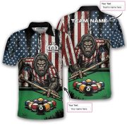 Funny Bigfoot 8 Ball Billiard Patriotic Retro USA Flag Sasquatch Custom Pool Shirt - Image 5