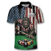 Funny Bigfoot 8 Ball Billiard Patriotic Retro USA Flag Sasquatch Custom Pool Shirt - Image 3