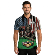Funny Bigfoot 9 Ball Billiard Patriotic Retro USA Flag Sasquatch Custom Pool Shirt - Image 2