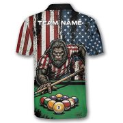 Funny Bigfoot 9 Ball Billiard Patriotic Retro USA Flag Sasquatch Custom Pool Shirt - Image 4